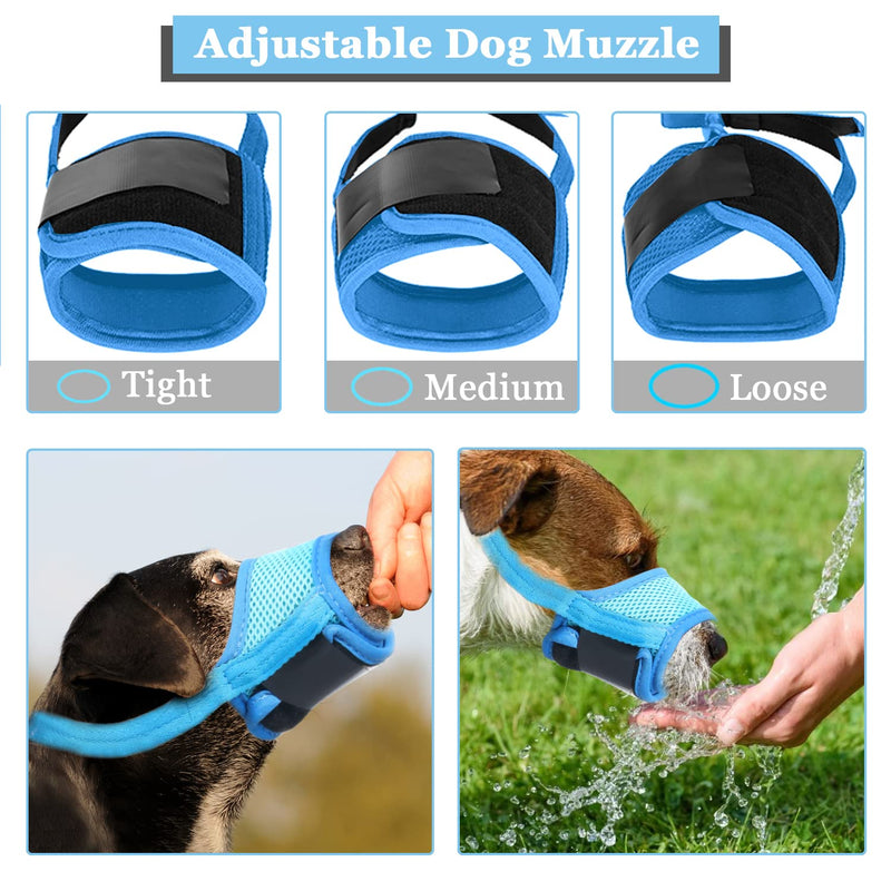 LUCKYPAW Dog Muzzle Anti Biting Barking and Chewing, with Comfortable Mesh Soft Fabric and Adjustable Strap, Suitable for Small, Medium and Large Dogs XS(Snout:3.5-4.7in) Blue (Matching Trim) - PawsPlanet Australia