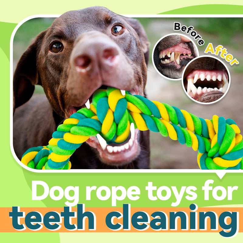 Large Dog Chew Toys, Tough Dog Toys for Aggressive Chewers Large Breed,Heavy Duty Dental Dog Rope Toys Kit for Medium Dogs,5 Knots Indestructible Dog Toys, Cotton Puppy Teething Chew Tug Toy 2 PACK - PawsPlanet Australia