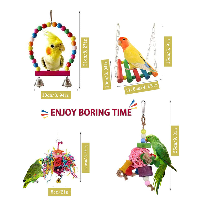 MQ Bird Parrot Toys - 8 Pack Swing Chewing Toys, Hanging Ladders Bird Cage Accessories for Parakeets, Cockatiels, Conures, Macaws, Mynah, Finches Toys - PawsPlanet Australia