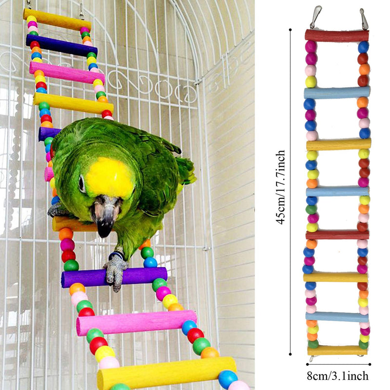 PietyPet Bird Cages Accessories, 8pcs Colorful Bird Perch Stand Platform, Wooden Ladders Hammock, Swings Bird Parrot Toys with Bells for Small and Medium Birds Parrots - PawsPlanet Australia