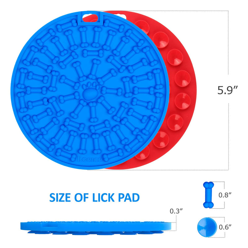 [Australia] - Dog Lick Pad 2Pcs, Slow Dispensing Treater Mat with 37 Strong Suctions to Wall, Dog Bath Distraction Device, Peanut Butter Lick Mat for Pet Bathing, Grooming and Dog Training Round with suction cup Blue & red B 