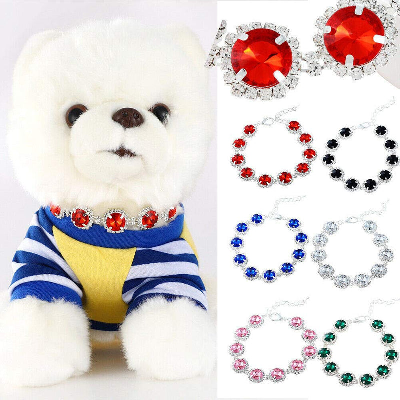 Dogs Kingdom Pet Dog Cat Crystal Collar Bling Rhinestones Party Princess Necklace Adjustable Necklace Accessories S:8-10" neck Green - PawsPlanet Australia