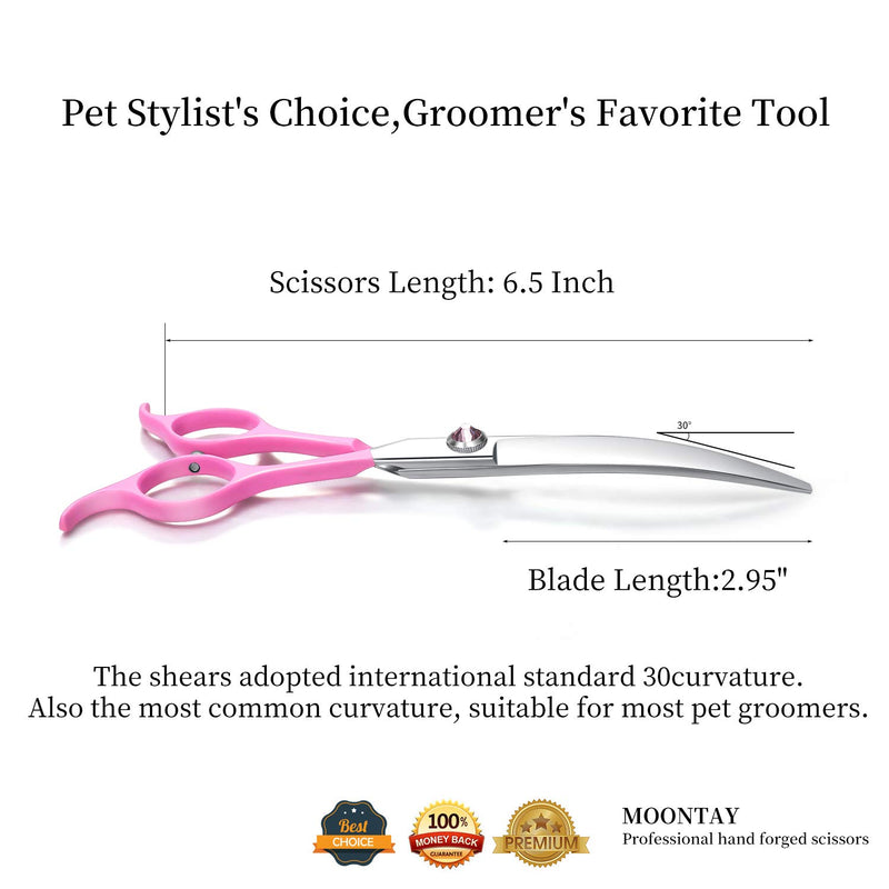 [Australia] - Moontay 6.5inch Curved Dogs Grooming Scissors Professional Dog Grooming Scissor for Dogs, Cats and Pets Scissors Curved Shears 440C Japanese Stainless Steel Blade Pink 