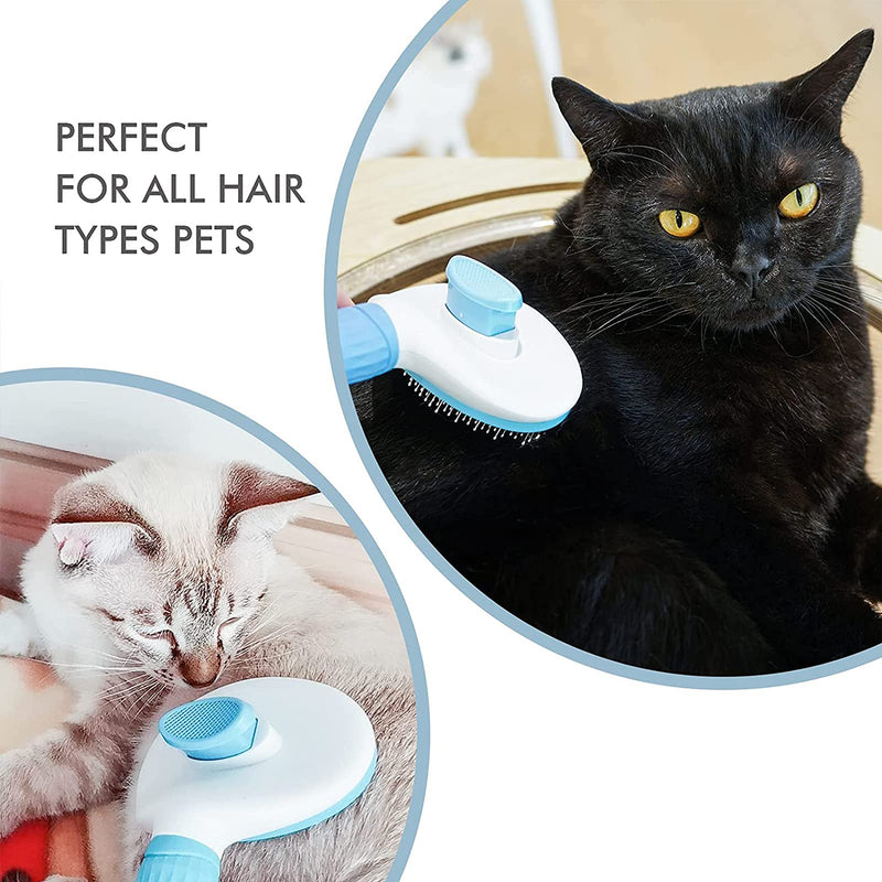 Dog Brush Cat Brush Grooming Comb,Self Cleaning Cat Dog Slicker Brushes with Smooth handle,Pet Grooming Tool with Cleaning Button for Cat Dog Shedding Tools Cat Dog Massage Clean Tangled Brush (Blue) Blue - PawsPlanet Australia