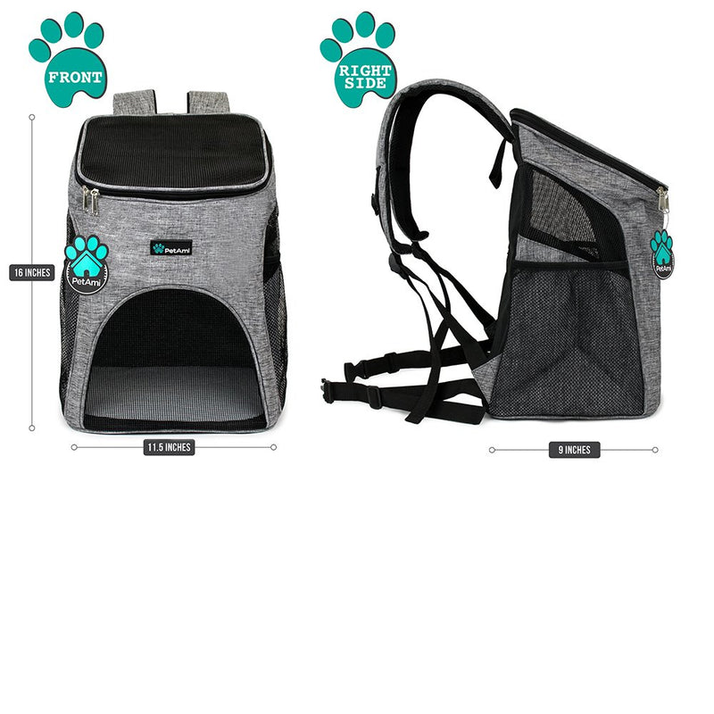 [Australia] - PetAmi Premium Pet Carrier Backpack for Small Cats and Dogs | Ventilated Design, Safety Strap, Buckle Support | Designed for Travel, Hiking & Outdoor Use Heather Gray 