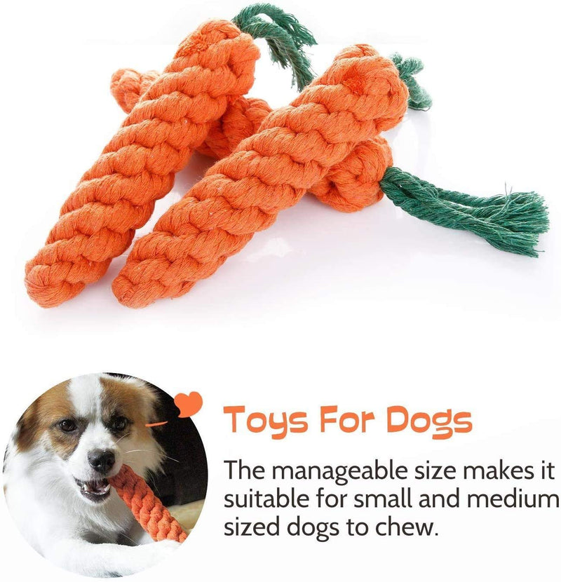 YUET 2pcs Pet Dog Chew Toys Braided Rope Cotton Durable Carrot Hamster For Small Medium Puppy Dogs Teeth Dental Cleaning - PawsPlanet Australia