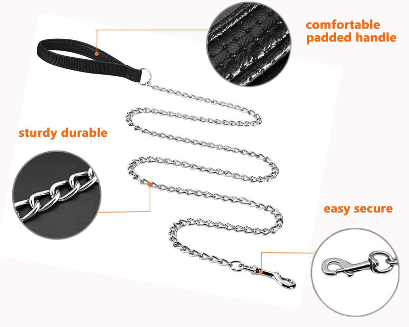 JuWow Metal Dog Leash, Heavy Duty Chew Proof Pet Leash Chain with Padded Handle for Large & Medium Size Dogs 2.0mm * 4 foot - PawsPlanet Australia