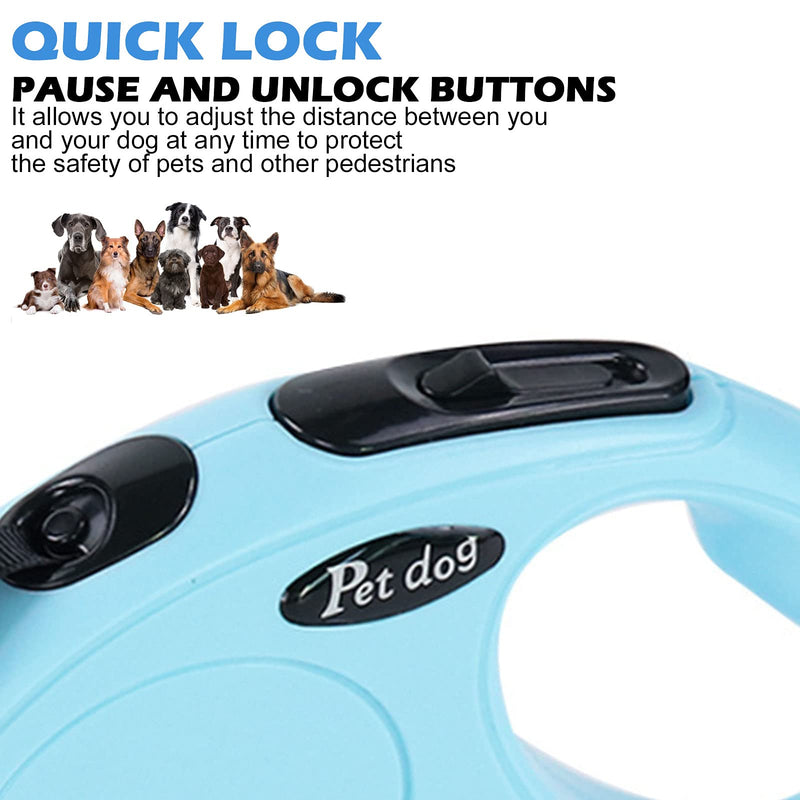 Retractable Dog Leash 16 ft Strong Nylon Tape Heavy Duty 360° Tangle Free One-Handed One Button Lock & Release Suitable for Small Medium Dog Cat - PawsPlanet Australia