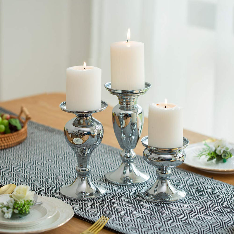 Sziqiqi Metallic Pillar Candleholder Set for Candle Centerpieces, Table Mantel Fireplace Decoration Set of 3 Gourd-Shaped Design Silver S-M-L-Set of 3 - PawsPlanet Australia