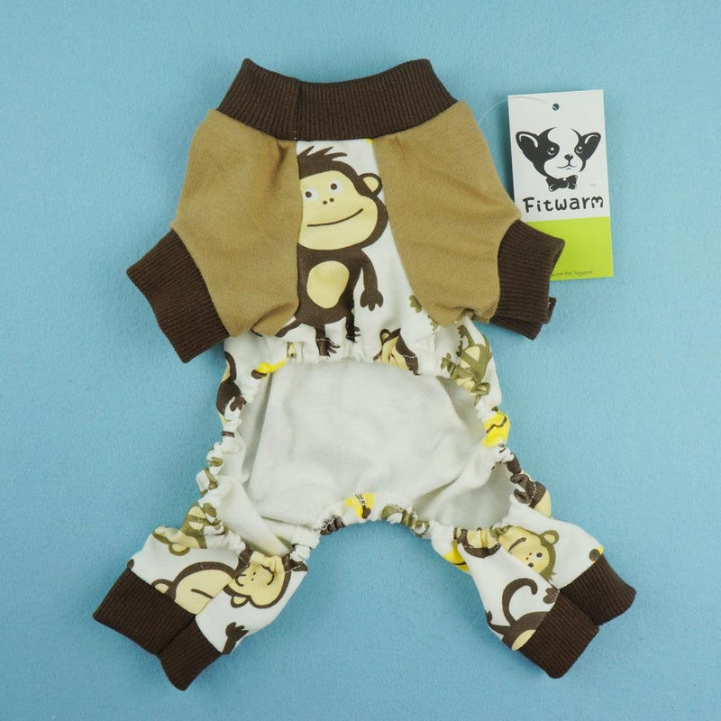 Fitwarm Soft Cotton Adorable Monkey Dog Pajamas Shirt Pet Clothes, Brown X-small (Chest12" Back8") - PawsPlanet Australia