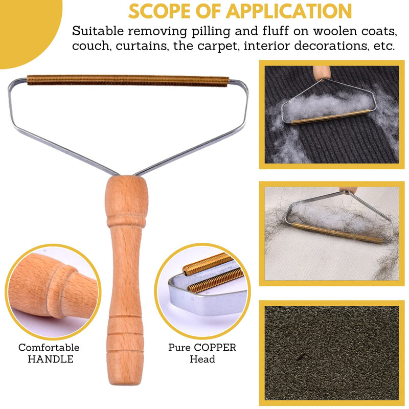 FOSLAP Lint Remover for Carpets - Reusable Lint Roller for pet hairs - Double Sided Copper blades with finest wooden handle - Effective for cleaning clothes, stairs and blanket 1 - PawsPlanet Australia