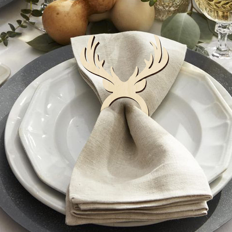 Zhuper Christmas Reindeer Antler Napkin Rings Set of 12,Wood Napkin Holder, Antler Place Cards,Xmas Winter Wedding Table Decoration,Holiday Dinner Party Supplies - PawsPlanet Australia