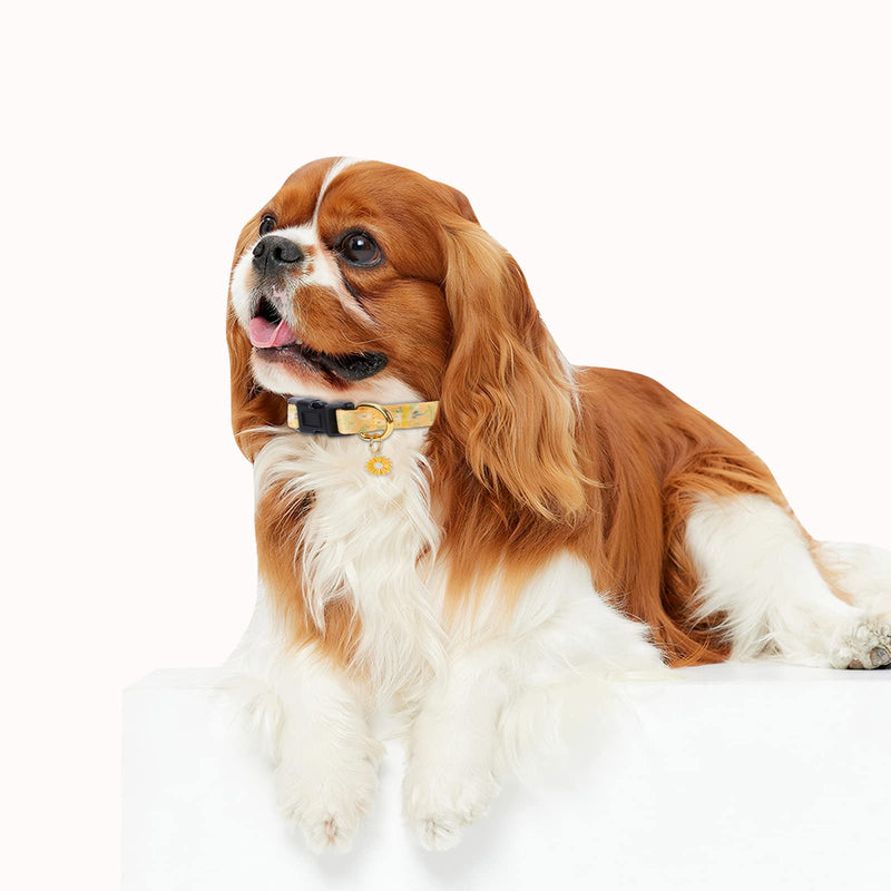Cotton Handmade Dog Collar for Small Medium Large Dogs,Yellow Daisy with Pendant Cute Dog Collars,Ideal for Girl Dogs Boy Dogs (Medium) Yellow - PawsPlanet Australia
