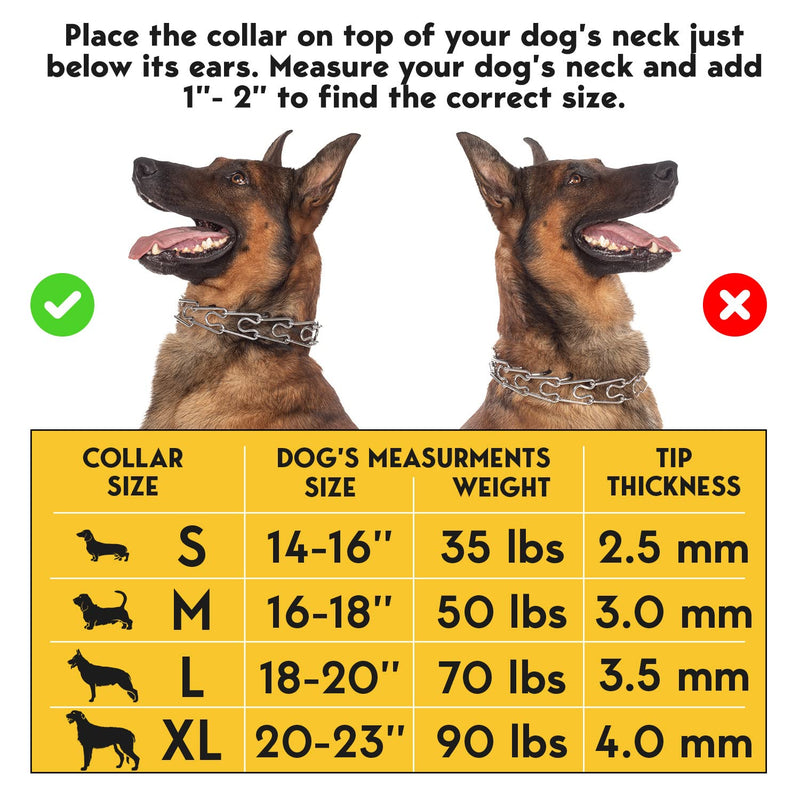 PetJett Prong Collar for Dogs - No Pull Choke Collar for Dogs, Pinch Collar for Dogs, Dog Training Collar & Dog Walking Tool for Small, Medium, or Large Breed - Stainless Steel Metal Dog Choker Chain Black Small: 14 - 16" / 35 lbs - PawsPlanet Australia