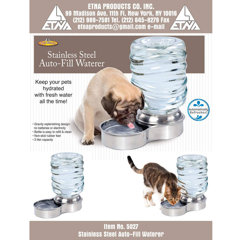 Etna Stainless Steel Pet Dog Cat Water Fountain Bowl, Holds 3 Liters - PawsPlanet Australia