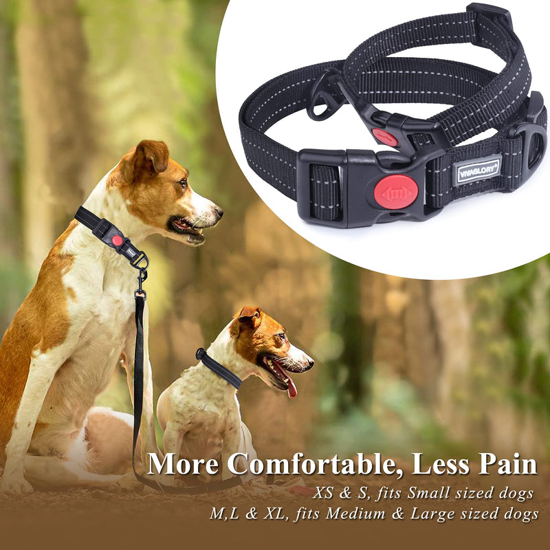 VIVAGLORY Reflective Nylon Dog Collar with Safety Locking Buckle, Adjustable Puppy Collar for Daily Walking Hunting and Training, Black XS: Neck 8 ½"-12", Width 3/4" - PawsPlanet Australia