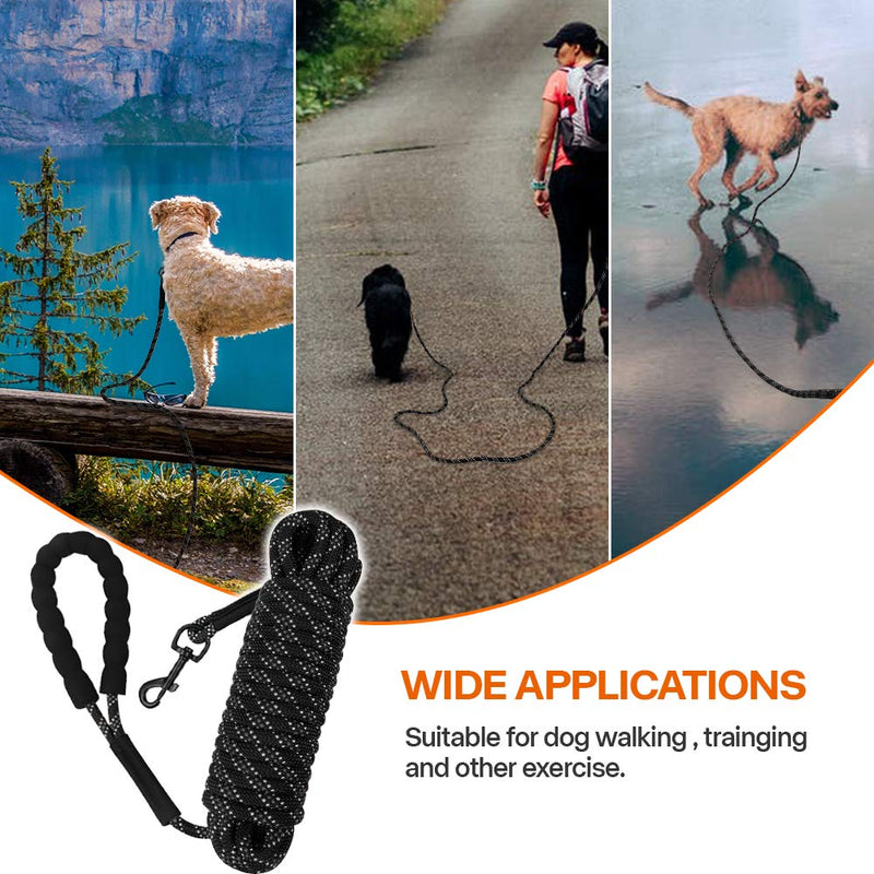 [Australia] - Taglory Dog Check Cord/Tie Out, Long Rope Leash for Dog Training, 15/30/50/66 FT Reflective Heavy Duty Lead for Large Medium Small Dogs Walking, Camping or Backyard, Black/Orange 15ft - Diam 5/16"- 1 Hook 