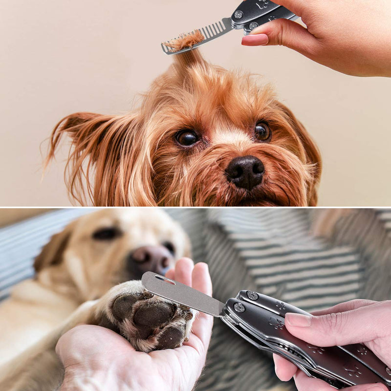 [Australia] - Dog Nail Clippers Upgraded - 3 in 1 Foldable Dog Nail Trimmers with Safety Guard to Avoid Over Cutting - Free Hidden Pet Nail File and Hair Brush Comb, Professional Grooming Tool for Dogs and Cats 