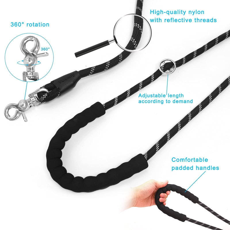 Vexong Slip Lead Dog Leash, Retractable 6FT Length Adjustable Double Dog Leashs for Medium Dogs Large Heavy Duty Strong Durable Walking Training Running Black - PawsPlanet Australia