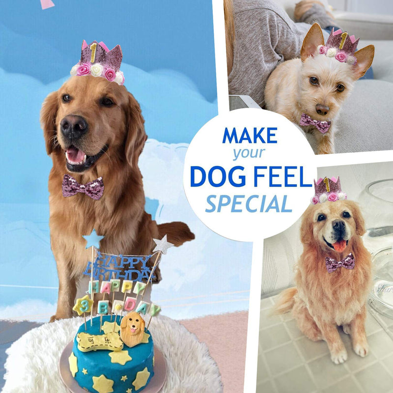 Dog Birthday Girl-Crown Dog Birthday Hat-with 0-9 Figures Charms Grooming Accessories Pack of 1-Pink Adjustable Bow-Great Dog Birthday Outfit and Decoration Set. - PawsPlanet Australia