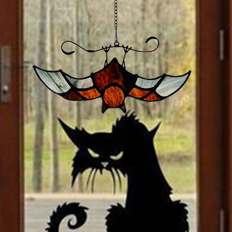 BOXCASA Bat Stained Glass Window Hangings, Bat Suncatcher Hallowen Decoration，Bat Decor Home Hanging Ornament (Upside Down Bat) Upside Down Bat - PawsPlanet Australia