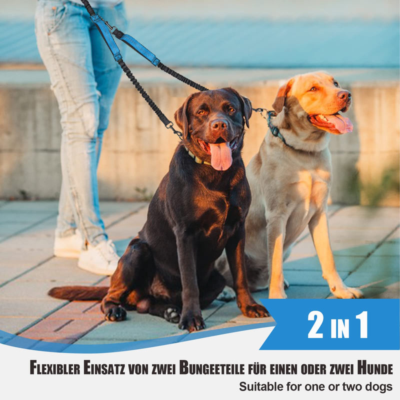Snocyo jogging leash for dogs, double leash for two dogs, elastic and reflective double leashes for medium and large dogs, retractable leash with handles and waist belt for two or one dog, black and blue - PawsPlanet Australia