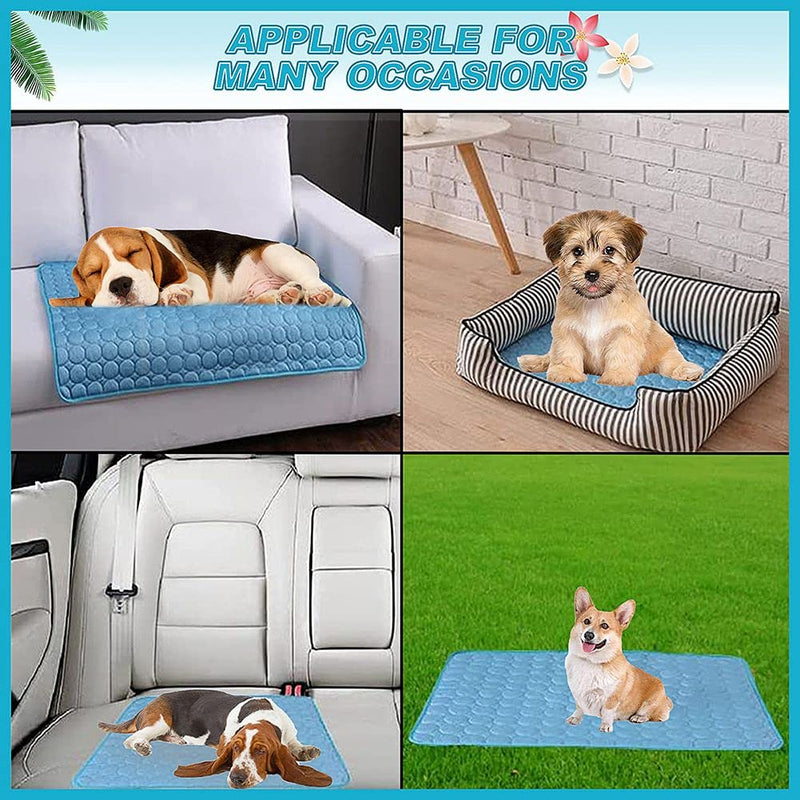 Dog Cooling Mat, Washable Summer Pet Cooling Pad for Dogs Cats, Breathable Ice Silk Cooling Mat Non-Toxic Self Cooling Sleeping Mat for Kennel/Car seat/Indoor/Outdoor S 19.7" x 15.7" Blue - PawsPlanet Australia