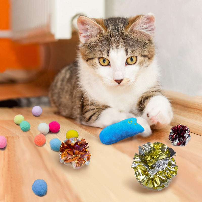 [Australia] - Cat Toys Variety Bundle Set, Interactive Cat Toy Set Including 30Pcs Soft Cat Toy Balls, 6Pcs Mylar Crinkle Balls and 3Pcs Cat Catnip Toys for Cat Kitten Having Fun Exerciser Playing 