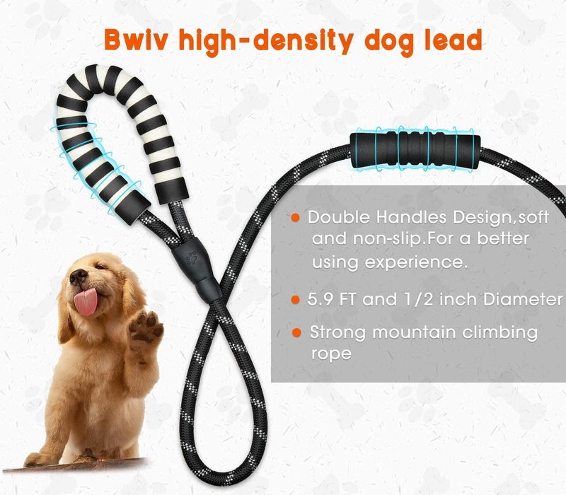 Bwiv 5.9FT Dog Lead Rope Double Handles Strong for Stopping Pulling With Comfortable Durable Non-Slip Padded Soft Handle Dog Leash Lightweight Reflective Puppy Lead Black Length:5.9FT - PawsPlanet Australia