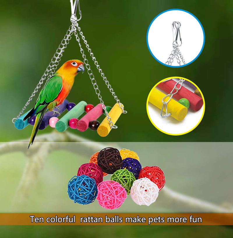 [Australia] - SUSYEE Bird Toys Parrot Swing Toys Bird Perch Stand Chewing Hanging Swing Toys Pet Climbing Ladders Rattan Balls Suitable for Small Parakeets, Conures,Macaws,Cockatiel,Finches,Budgie,Love Birds 15 pcs 