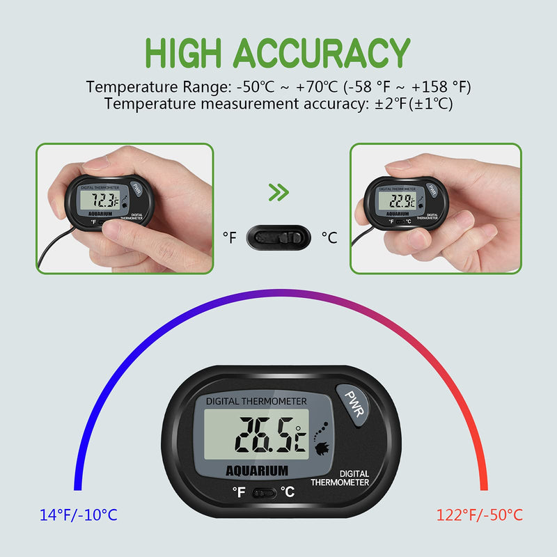 Thlevel Aquarium Thermometer LCD Digital Thermometer with Probe and Suction Cup for Fish Tank Water Temperature Incubator Reptile Habitat Temperature (2PCS) 2PCS - PawsPlanet Australia