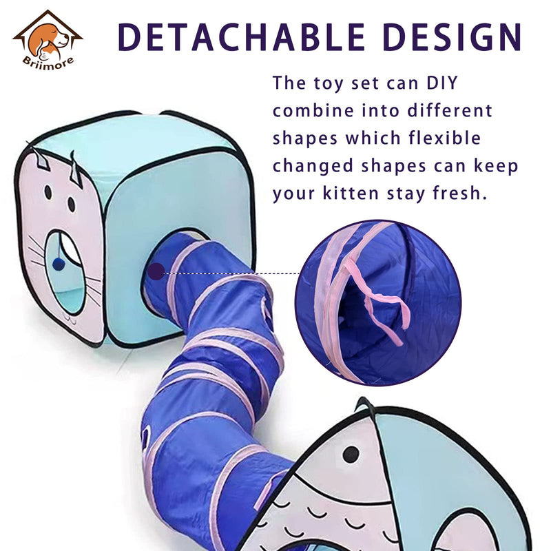 Cat Tunnel for Indoor Cats with Cube Tent Toys Combo, Crinkle Paper Collapsible Interactive Pet Cat Tubes with Play Ball and Bell for Puppy, Kitty, Kitten, Rabbit Valentine's Day (3 in 1 Set) - PawsPlanet Australia