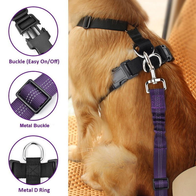 [Australia] - Lukovee Dog Safety Vest Harness with Seatbelt, Dog Car Harness Seat Belt Adjustable Pet Harnesses Double Breathable Mesh Fabric with Car Vehicle Connector Strap for Dog Medium Purple Seatbelt 