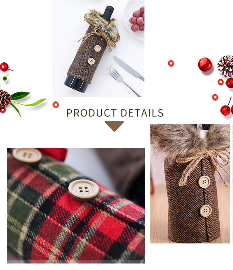 2pcs Christmas Sweater Wine Bottle Covers Collar & Button Coat style Wine Bottle Dress Sets Tableware for Christmas New Year Decoration (style2 2pcs) style2 2pcs - PawsPlanet Australia