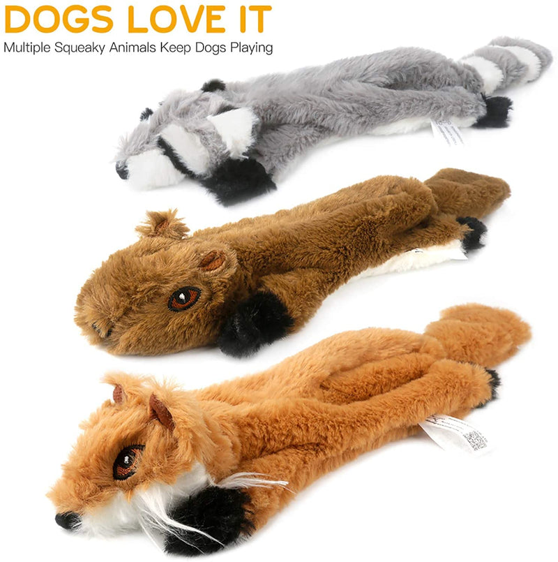 Peteast -3 Squeaky Toys and 3 Rope Dog Toys, No Stuffing Squeaky Plush Fox Raccoon Squirrel, Puppy Chew Teething Rope Toys Set for S/M/L Dogs Pets Animals - PawsPlanet Australia