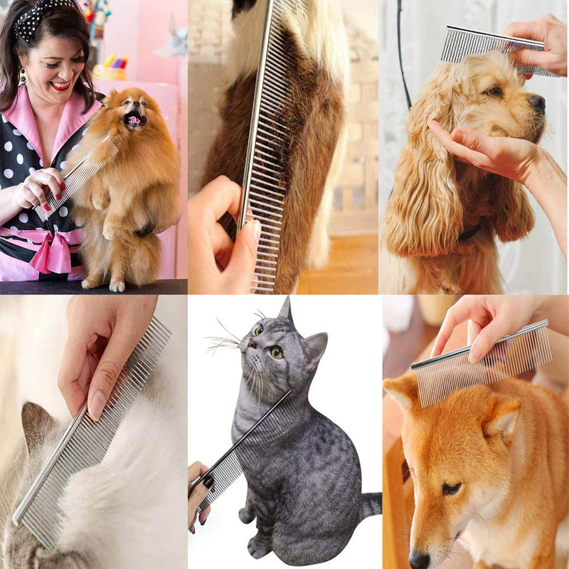 Kingrun Stainless Steel Pet Comb, 4 Pack Pet Grooming Steel Comb with Rounded Teeth, Metal Comb For Dogs, Cats and Other Pets with Tangled Short/Long Hair (16 x 2.5cm, 19 x 3cm, 19 x 4cm, 19 x 5cm) - PawsPlanet Australia