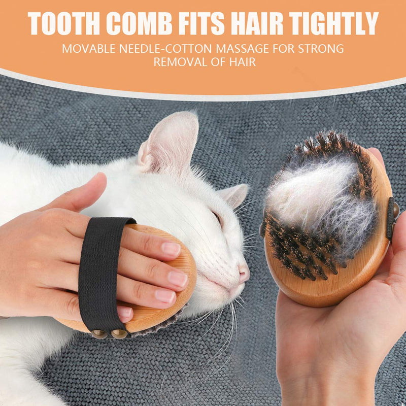 clumsy pets Bamboo Grooming Palm-Held Pets Brush with Boar Bristles & Elastic Band for Dog Cat Shower Bath and Massage Palm Brush with Boar Bristles - PawsPlanet Australia