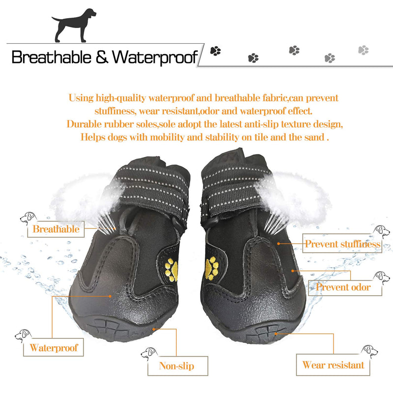 [Australia] - Easiestsuck Dog Boots 4 Pcs,Waterproof Dog Shoes,Outdoor Dog Snow Boots,Dog Booties with Two Layers Adjustable Tightness Reflective Velcro,Rugged & Anti-Slip Sole,Dog Shoes for Medium to Large Dogs Size 2:2.4"x1.6"(L*W) for 18-27 lbs Black 