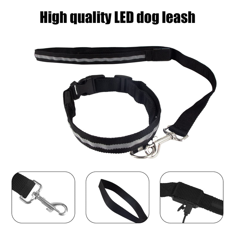 Muasegow LED Dog Collar，USB Rechargeable Dog Lights for Night Walking，Light up Dog Collars，Weatherproof，Adjustable for Puppies Medium Dogs Large Dogs，Include Light-Up Dog Leash S Black - PawsPlanet Australia