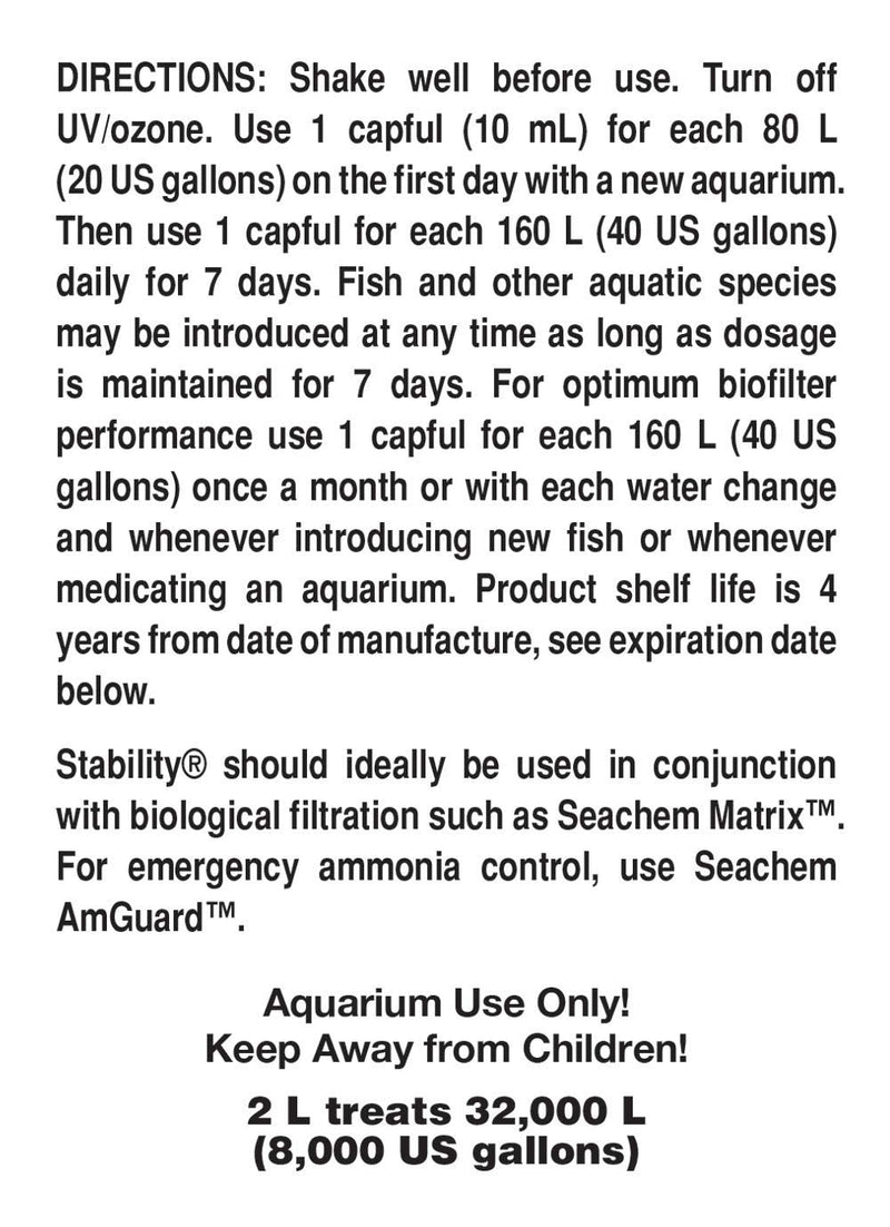 Seachem Stability Tank Stabilization System, 2 Litre 2 l (Pack of 1) - PawsPlanet Australia