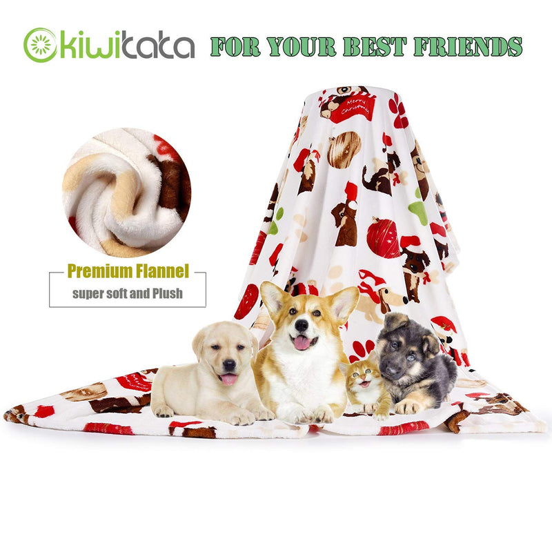 [Australia] - kiwitatá Puppy Dog Blanket Warm Dog Cat Fleece Sleep Blankets Pet Mat Bed Cover with Paw Print Soft for Kitties Puppies and All Small Animals Large White 