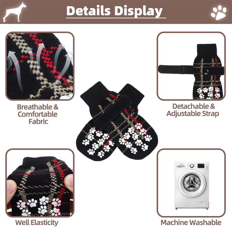 PAWCHIE Dog Socks for Indoor Hardwood Floor with Adjustable Straps and Double-Sided Anti-Slip Gel Design,Pet Paw Protection Traction Control Socks Small Black - PawsPlanet Australia