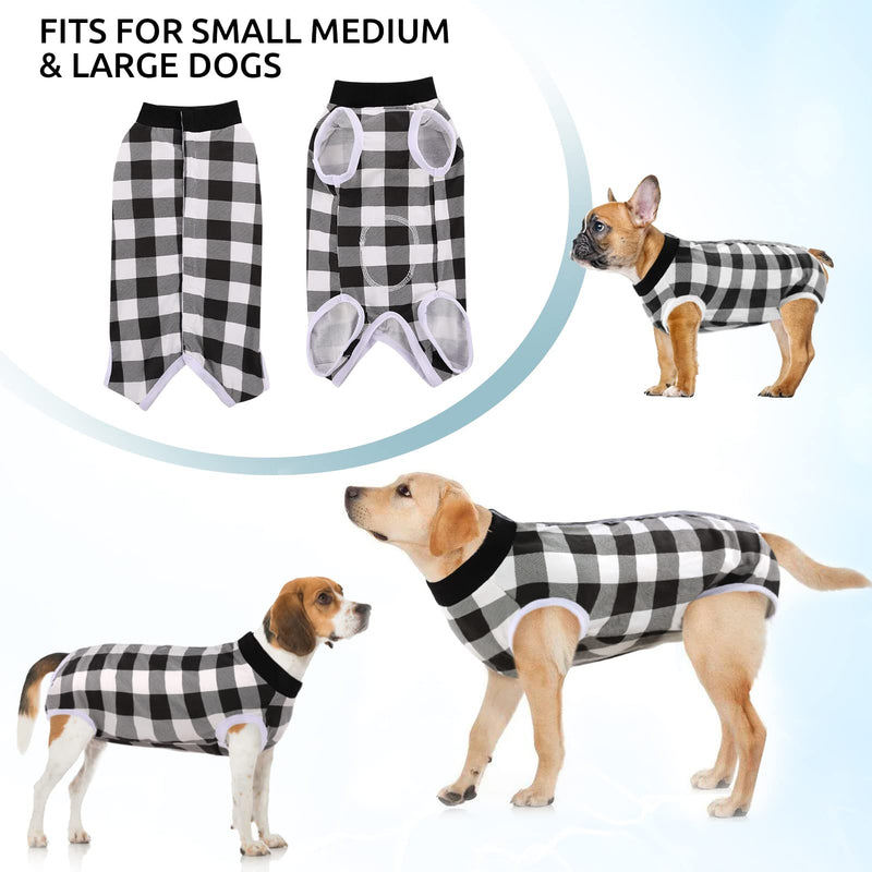 SAWMONG Dog Recovery Suit After Surgery, Plaid Pet Surgery Recovery Suit Surgical Snugly Onesie for Small Medium Dogs, Prevent Licking Dog Bodysuit Substitute E-Collar & Cone Black and White Plaid - PawsPlanet Australia