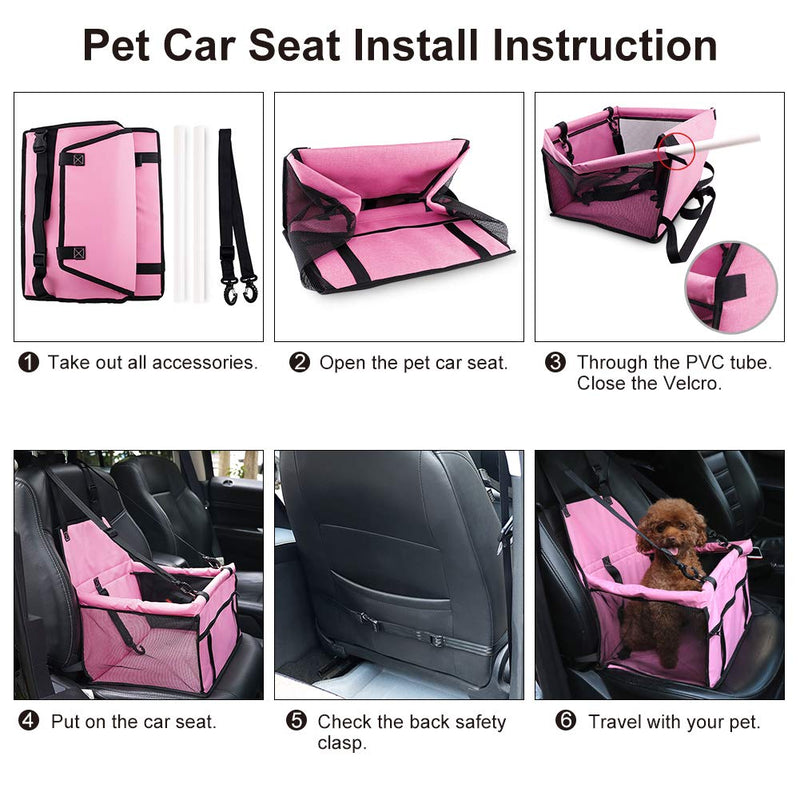 [Australia] - Petbobi Pet Reinforce Car Booster Seat for Dog Cat Portable and Breathable Bag with Seat Belt Dog Carrier Safety Stable for Travel with Clip on Leash and Storage Package Pink 