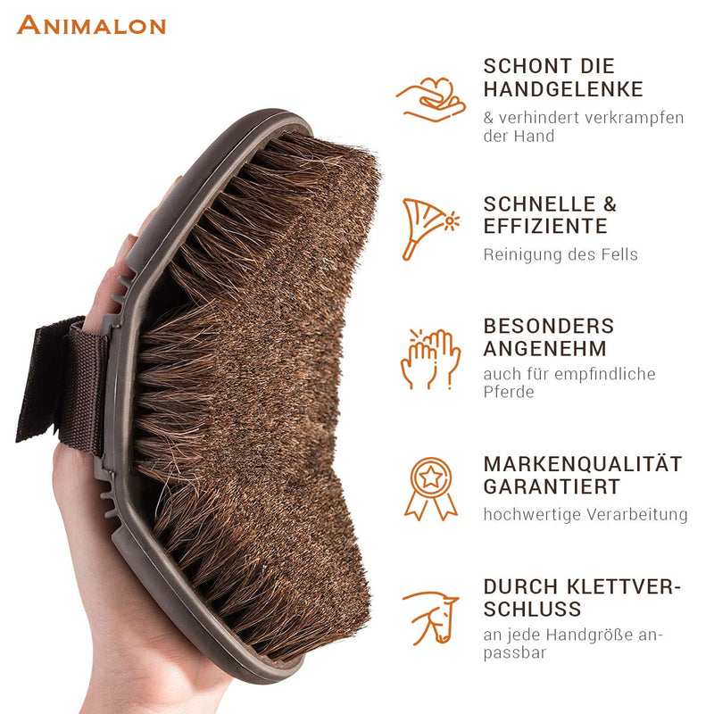 Animalon CareFlex horsehair brush brush | Flexible & ergonomic horse brush with Velcro fastener for comfortable horse grooming | Horse Accessories | Horse Grooming Supplies (Brown) - PawsPlanet Australia