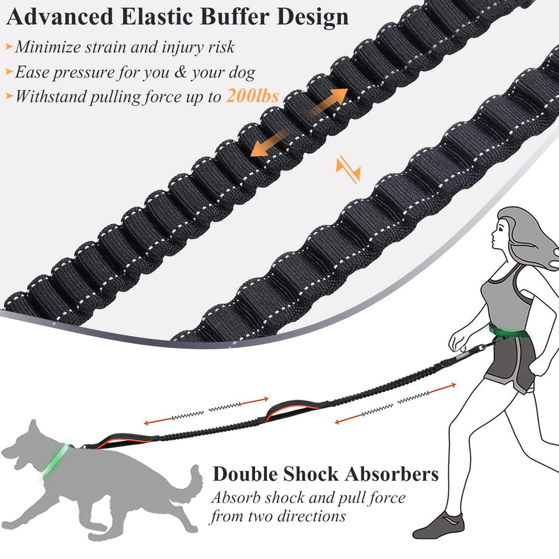 VIVAGLORY Hands Free Dog Lead with Double Upgraded Anti-Shock Bungees and Padded Handles, Reflective Waist Running Lead with Adjustable Belt for Training Jogging for Medium Large Dogs Fits waist from 65-110cm Black/Orange - PawsPlanet Australia