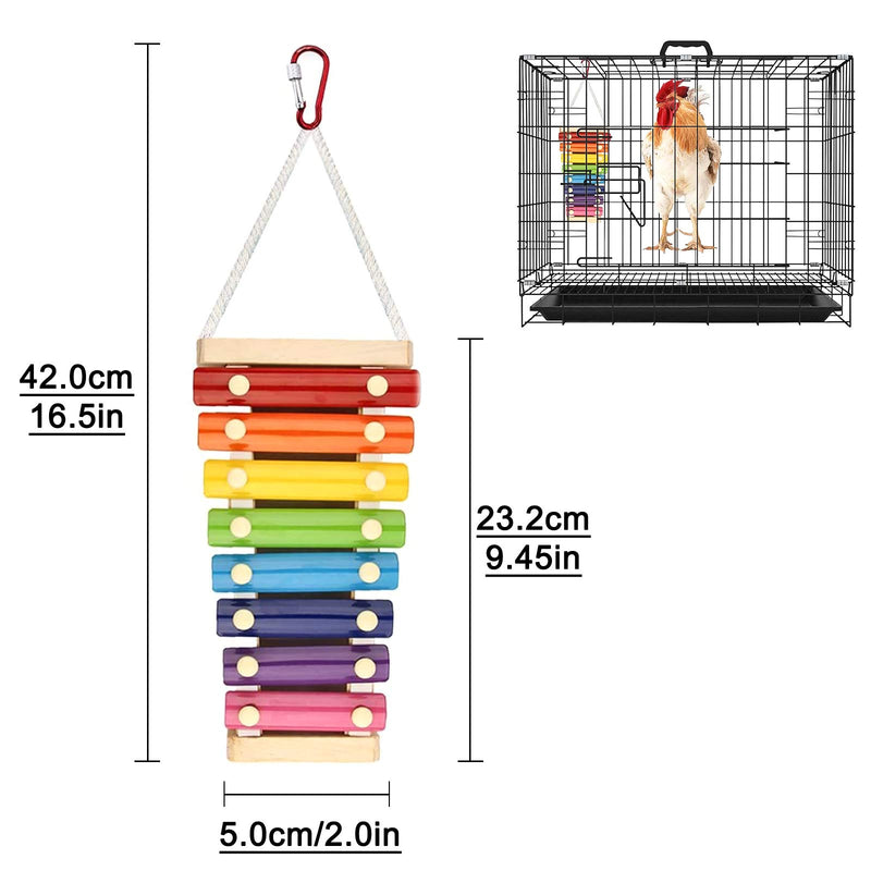 YspgArt Chicken Xylophone Toy Hanging Chicken Pecking Toys 8 Metal Keys Suspensible Wood Xylophone Toy Suitable for Chicken Coop Hens Parrot Medium and Large Birds P1 - PawsPlanet Australia