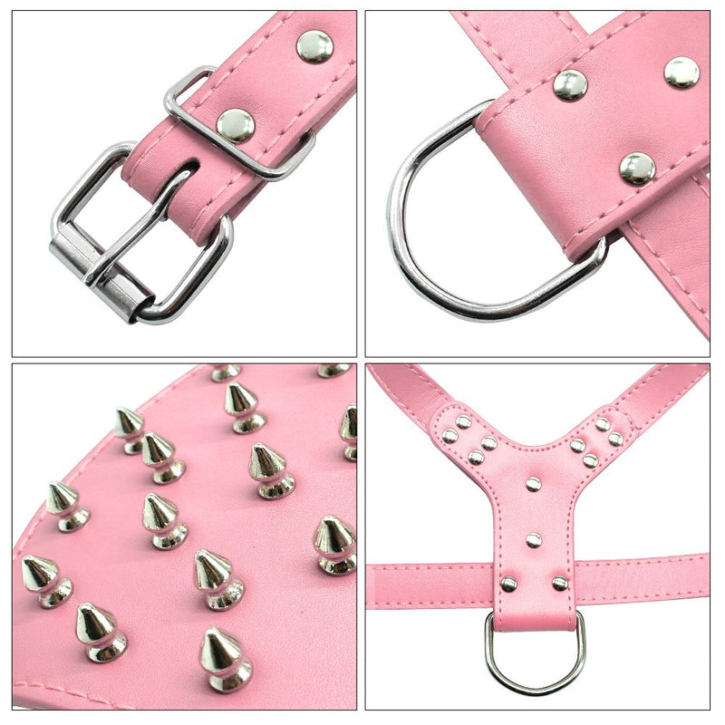 [Australia] - Didog Leather Spiked & Studded Medium & Large Dog Harness for Pit Bulldog Mastif Pink 