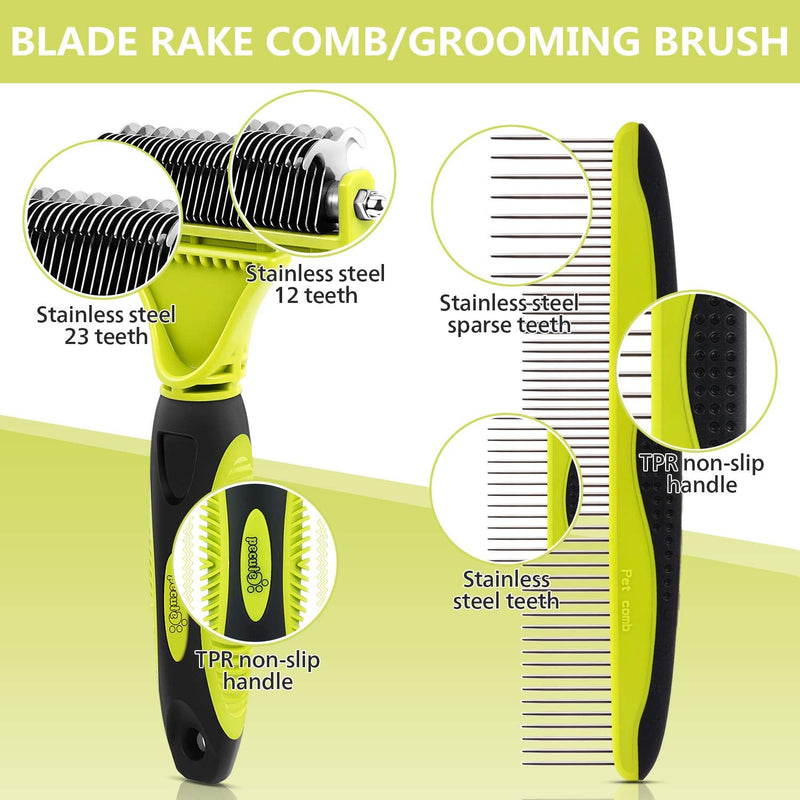 pecute Grooming Dematting Comb Tool Kit - Double Sided Blade Rake Comb Grooming Comb - Removes Loose Undercoat, Knots, Mats and Tangled Hair Green+Black - PawsPlanet Australia