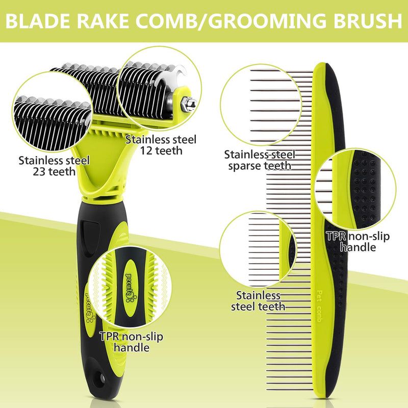 [Australia] - Pecute Dematting Comb Grooming Tool Kit for Dog & Cat Double Sided Blade Rake Comb with Grooming Brush 